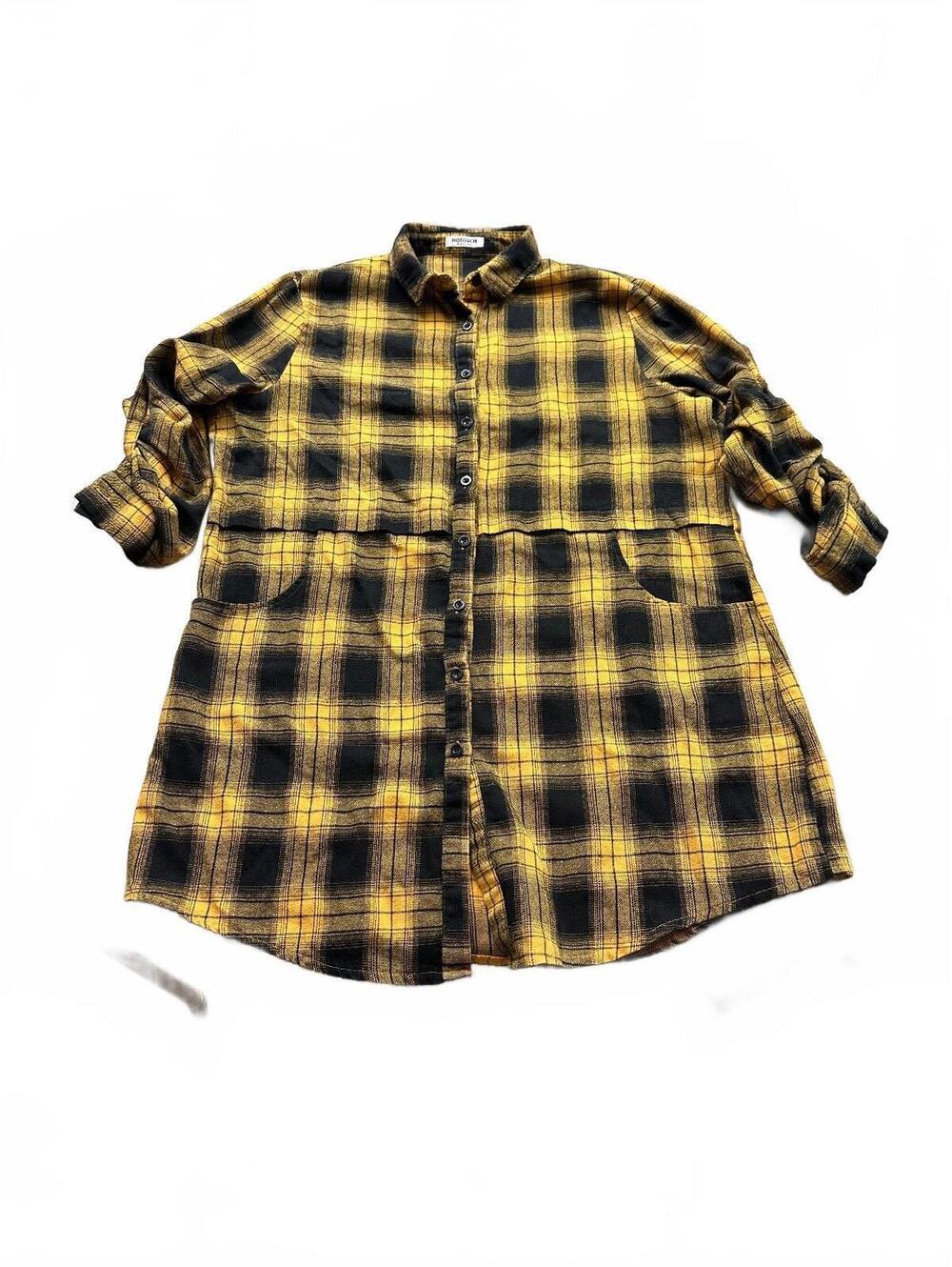 Hotouch XL Yellow and Black Plaid Button-Up Shirt